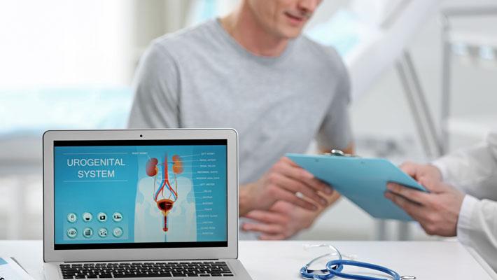 Medical concept. Laptop screen with urology system image on doct